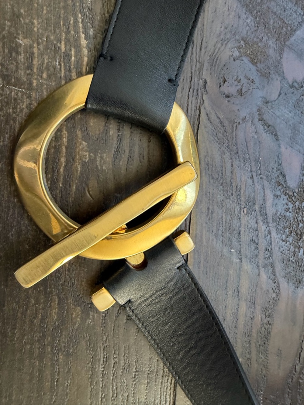 Doncaster Black Leather Belt with Gold Circular Toggle Hardware